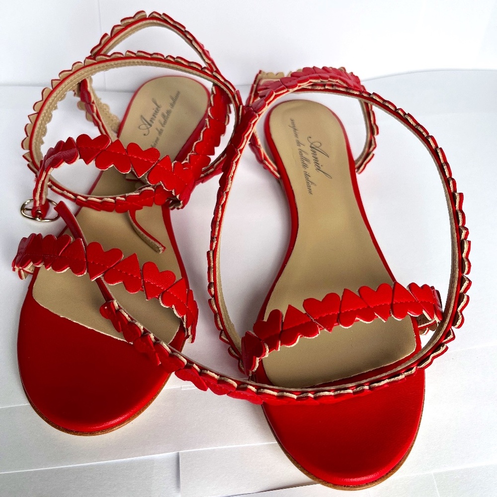 Anniel Red heart strapped flats (Sandals) size 36...US 6 NWT